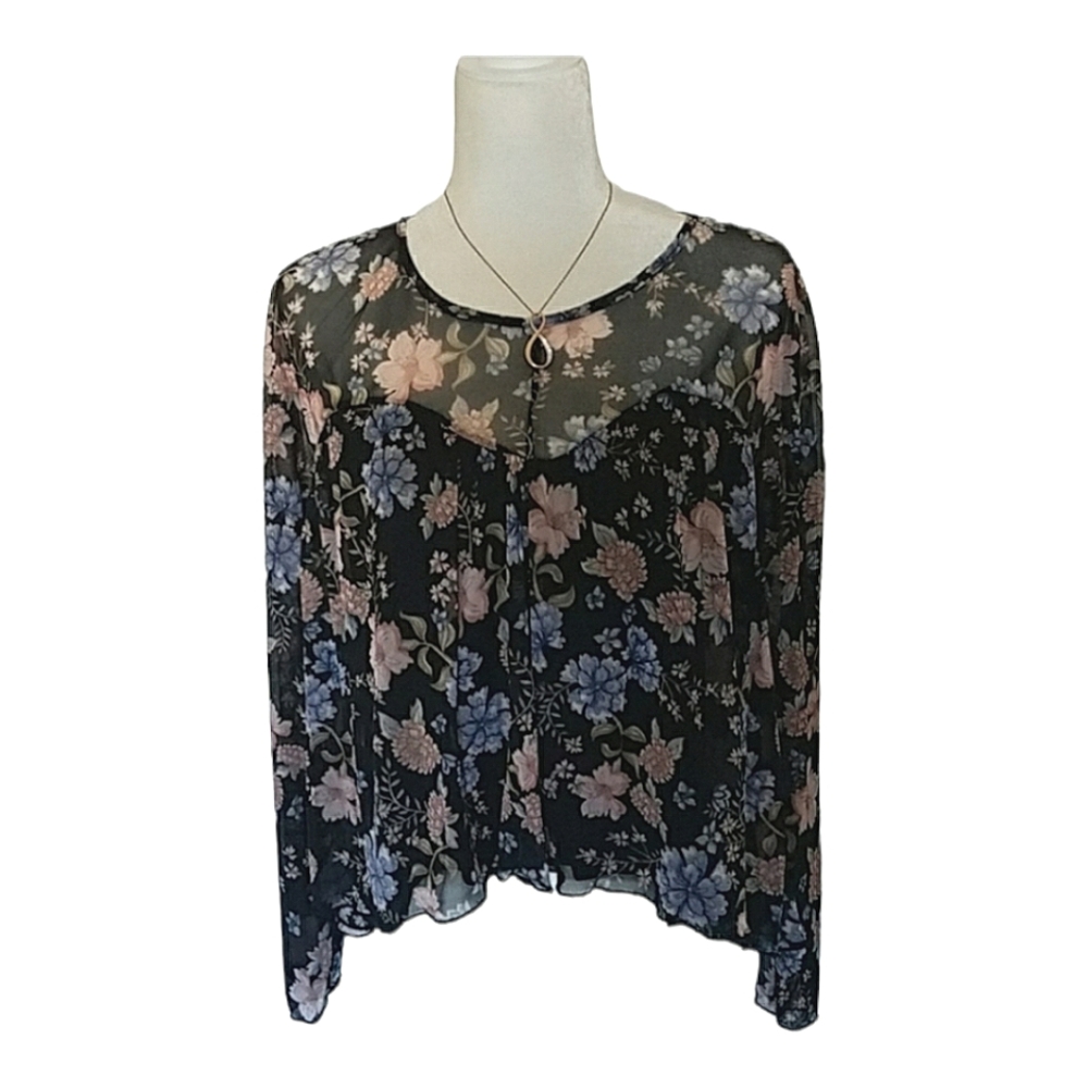 Banjara Blouse Long Bell Sleeves Semi-Sheer Sizes M, L Round Neck Retail $68